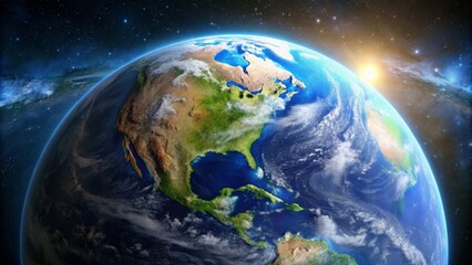 Realistic view of Earth from outer space with detailed surface features , earth, space, globe, planet, world, map, view
