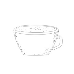 Sketch cup with hot aromatic coffee, black and white illustration