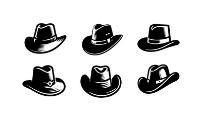 Hat silhouettes set isolated on white background, Hat vectors set in black and white.