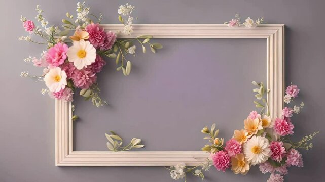 Flower Corner Frame Animated Composition. Wedding, Valentine Day, Mother Day animated template. Abstract Spring 