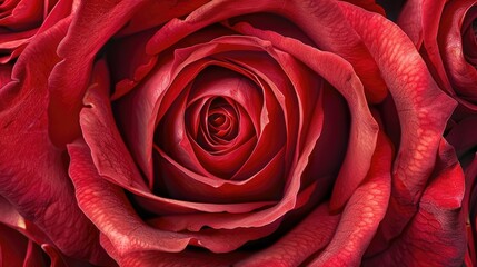 Naklejka premium Close-up view of a red rose showing its lush layers AI generated