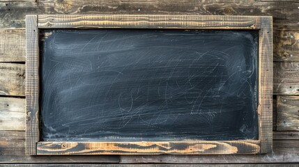 Blank blackboard on wood surface with room for text or design