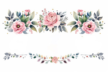 A beautiful vector pink roses, A fresh bunch of flowers set, as a flat illustration, with a pastel pink and white color scheme