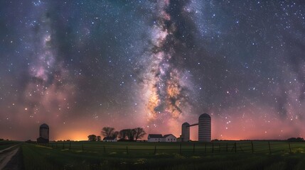 Obraz premium Stunning view of the Milky Way galaxy over a rural landscape