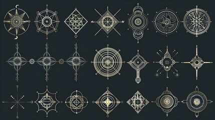 Sacred geometry outline shapes vector set
