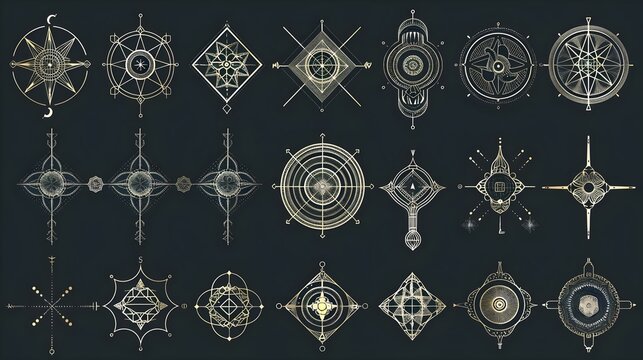 Sacred geometry outline shapes vector set