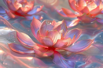 Fototapeta premium Closeup of a vibrant lotus flower in a serene and tranquil water setting