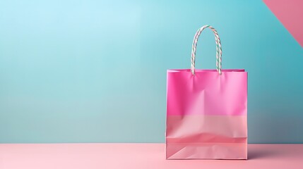 Pink shopping bag on pastel backdrop, perfect for mockups and banner ads with copy space, minimal concept.