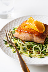 CITRUS GLAZED SALMON WITH ZUCCHINI NOODLES  