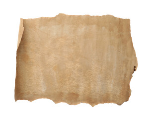 Sheet of old parchment paper isolated on white