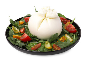 Fresh delicious burrata salad isolated on white