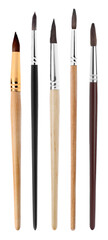 Five different paint brushes isolated on white