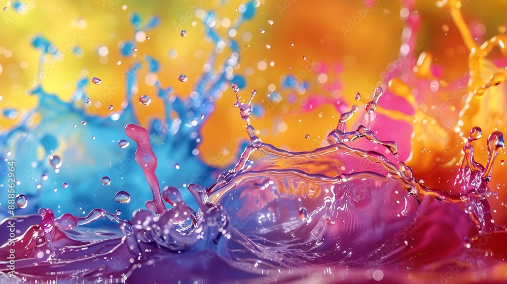Poster an artistic display of colorful liquids merging and flowing, creating a visually stunning and energe