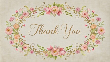 Elegant handwritten thank you card template on a subtle textured background with ornate frames and customizable floral accents.