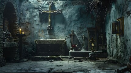 Cross symbol in a cultural scene