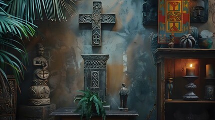 Cross symbol integrated into cultural scene