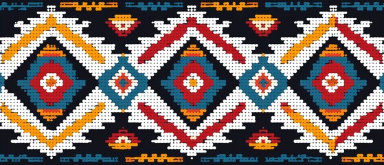Fototapeta premium Develop a cross-stitch design with ethnic Indian geometric elements