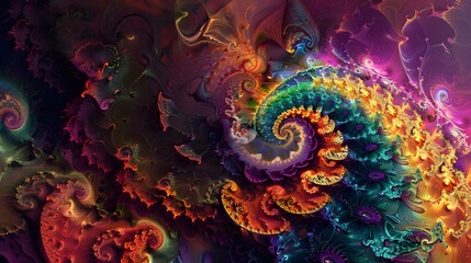 Abstract fractal designs with vibrant hues