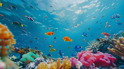 Tropical coral reef with diverse fish