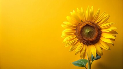 Obraz premium Sunflower card on vivid yellow background with copy space , sunflower, card, flat lay, top view, autumn