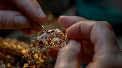 Exquisite artistry: Masterful hands setting precious stones