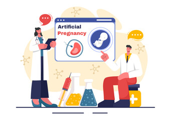 Artificial Pregnancy Vector Illustration with Couple After Successful Embryo Engraftment and Reproductive Health in a Flat Cartoon Background