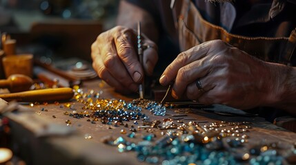 Jeweler working with precious stones in workshop