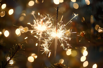 Fototapeta premium A sparkler is lit in a blurry background.
