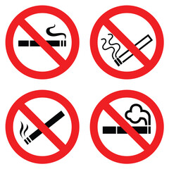 no smoking sign with burning cigarettes and smoke prohibition and health risk illustration set