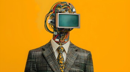 Contemporary art collage of man in a suit with retro elements