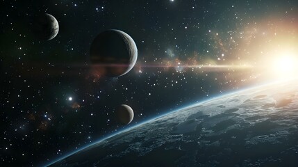 Distant planet system in space with exoplanets