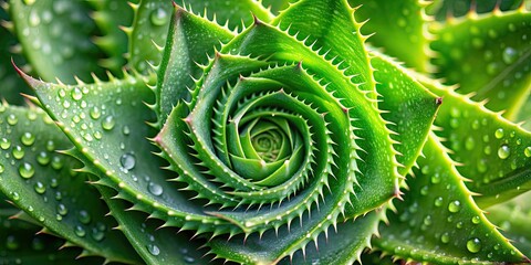 Closeup of spiral aloe vera plant with water drops , succulent, plant, aloe vera, succulent plant, spiral aloe, closeup