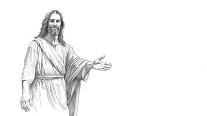 Pencil sketch art of Jesus Christ extending welcome hand