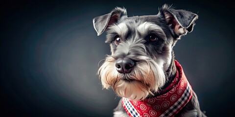 Miniature Schnauzer looking adorable in a stylish bandana, dog, pet, cute, small, miniature, schnauzer, bandana, fashionable