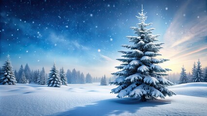 Fototapeta premium Snow covered pine tree in a winter wonderland , winter, frost, cold, snowy, pine, nature, forest, tree, landscape