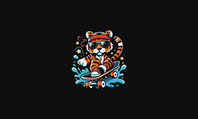tiger playing skateboard vector flat design