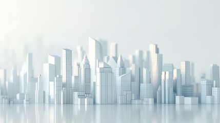 Obraz premium Abstract White Cityscape with Reflective Surface and High-rise Buildings..