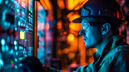 Fototapeta premium Photo of an engineer operating the Scada system.