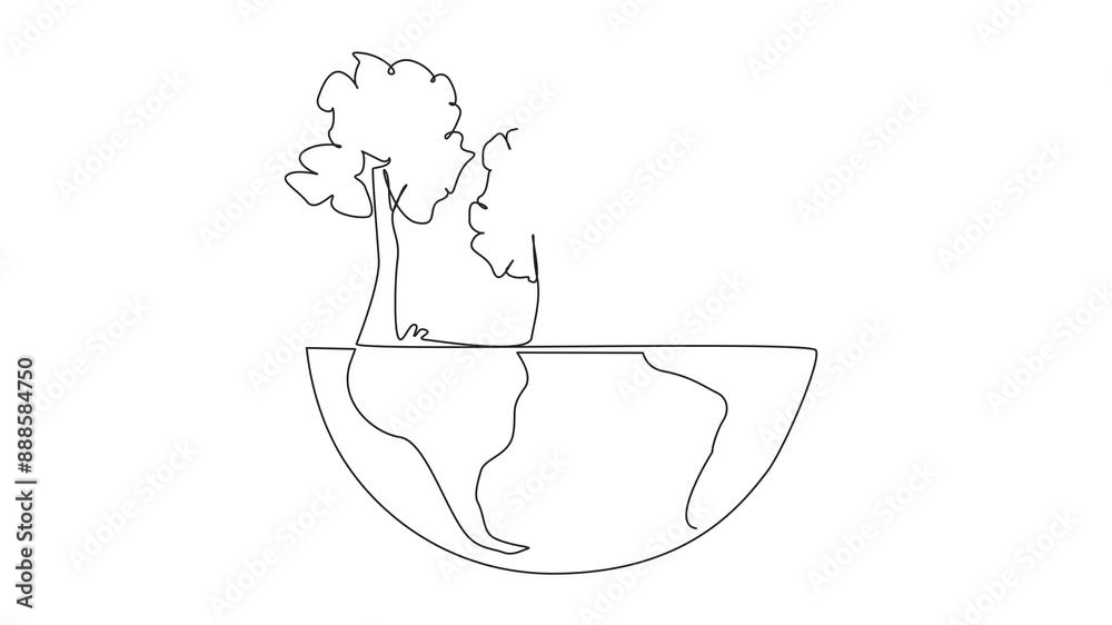 Wall mural animated self drawing single continuous line drawing the trees are numerous and grow abundantly. tak