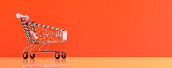 ShopHaw cart, orange background, left side blank, high-quality 3D render in photographic style.