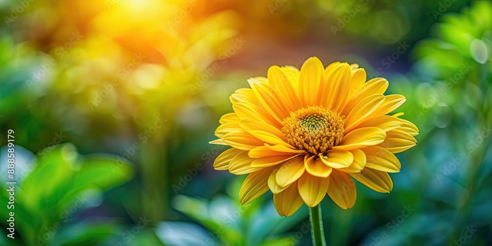 Wall mural Vibrant yellow flower standing out in the garden, blossom, garden, nature, floral, sunny, bright, vibrant, colorful, bloom