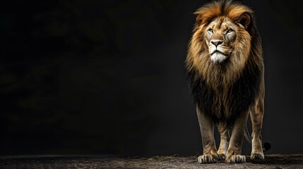 Fototapeta premium Portrait of a Beautiful lion, lion in the dark