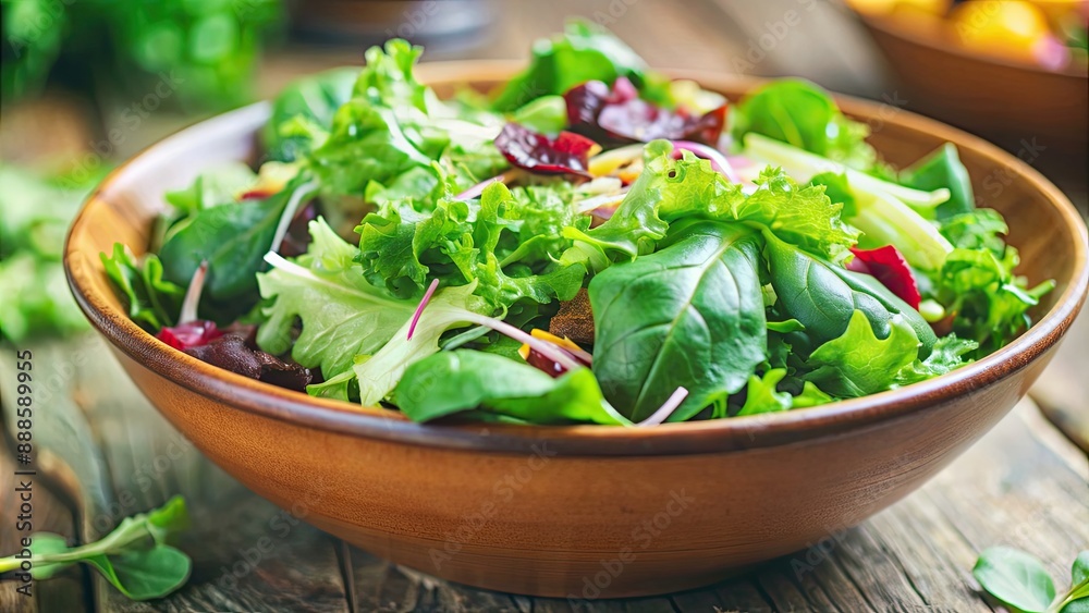 Wall mural a close-up photo of a delicious green salad in a bowl, perfect for a healthy meal , salad, green, he