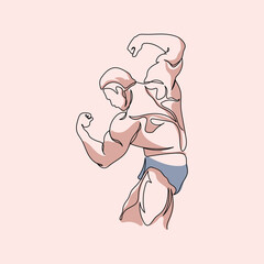 Bodybuilder Line Art Illustration