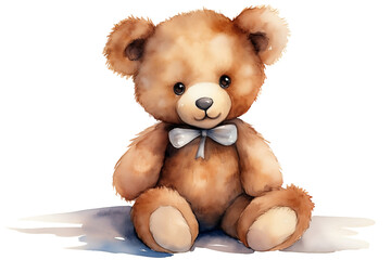 Watercolor Teddy Bear Painting On PNG Background