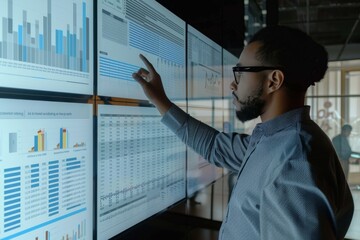 Businessman Analyzing Data on a Large Screen