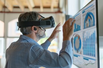 Businessman Using Virtual Reality to Analyze Data