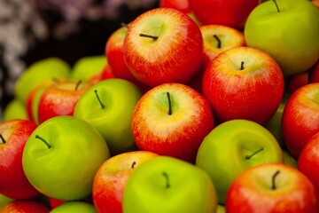 Fresh ripe juicy apple fruits on the desk