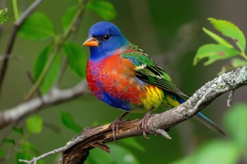 Obraz premium A Vibrant Painted Bunting Perched on a Branch
