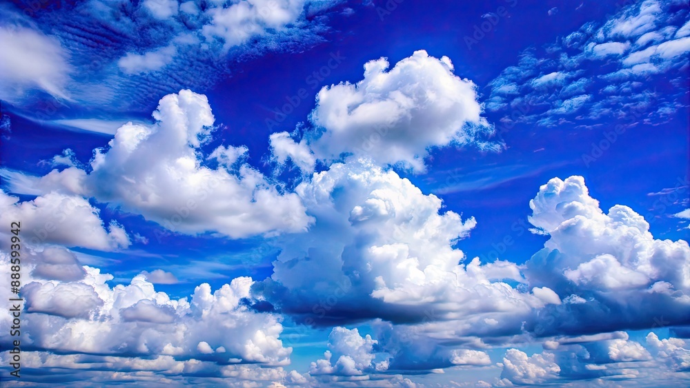 Wall mural Beautiful sky background with fluffy white clouds , clouds, blue, sky, peaceful, serene, nature, atmospheric, weather, cumulus